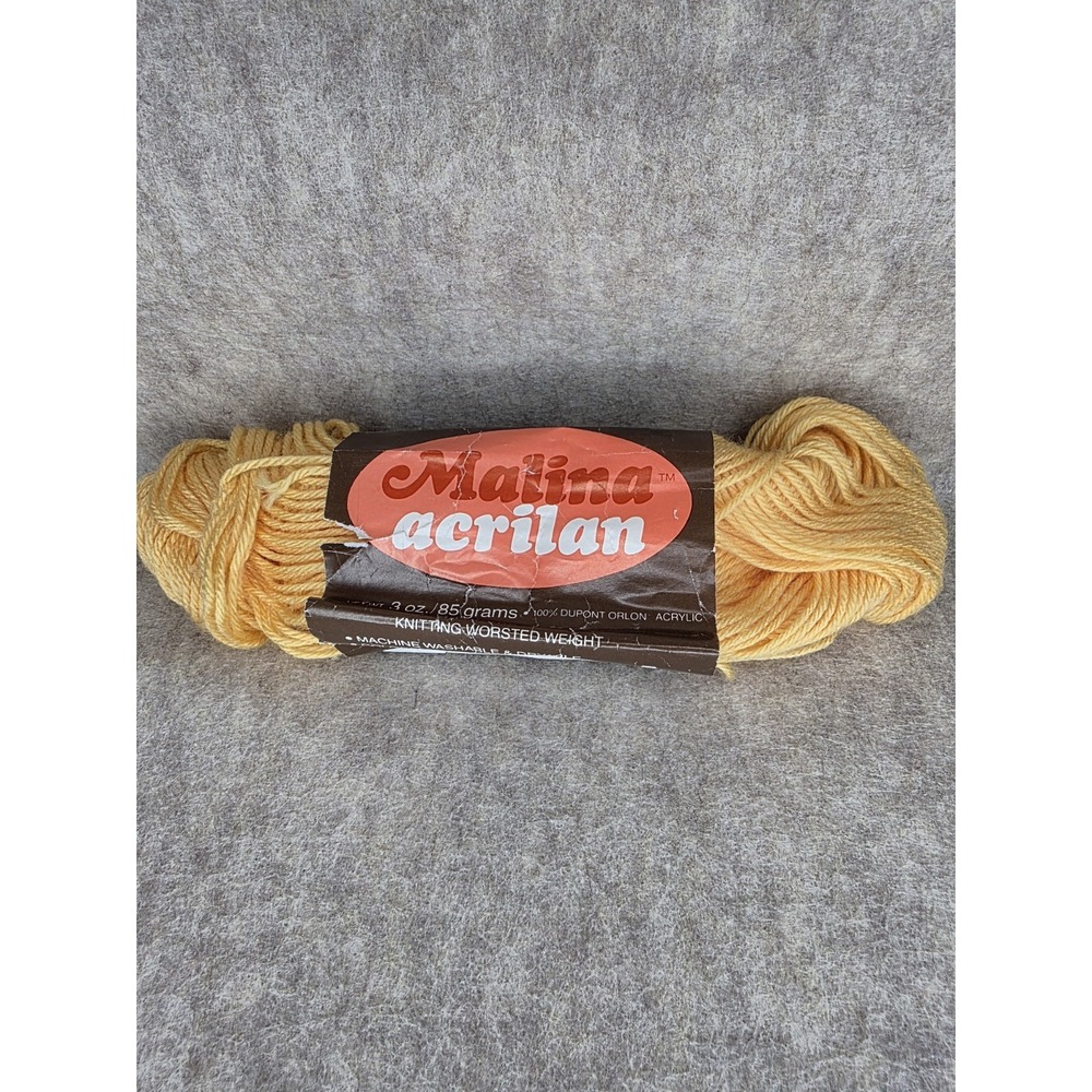 Vintage Malina Acrilan‎ Yarn 205 Pineapple Yellow Dupont Orlon Acrylic  1.3 oz.